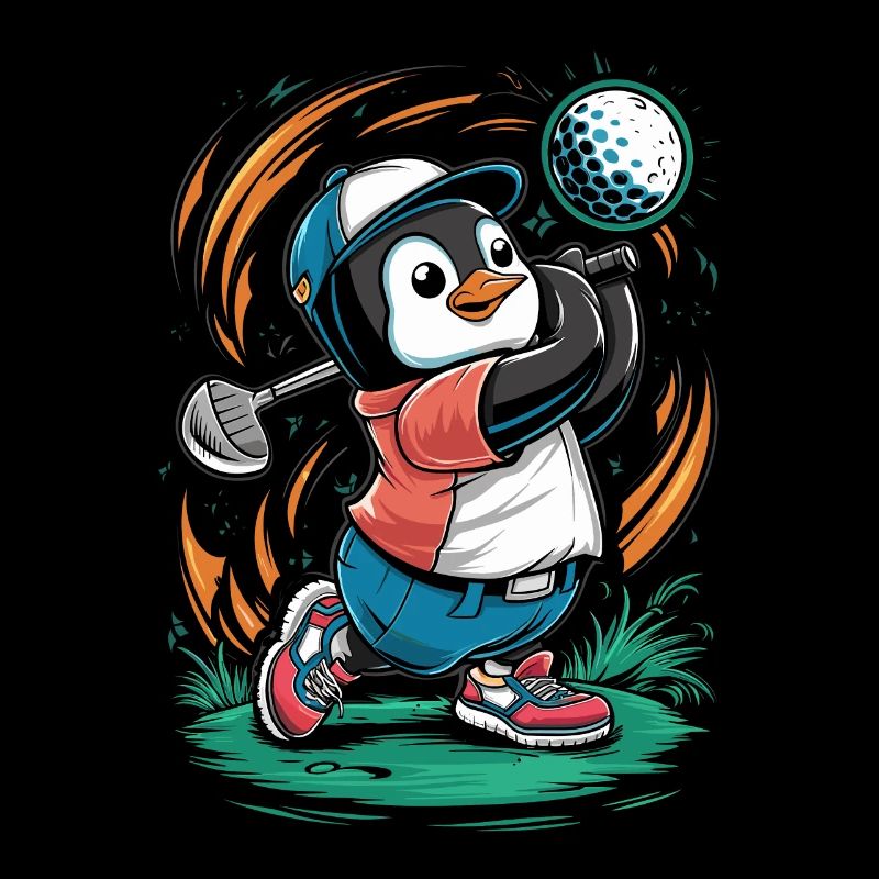 Dessin animé mignon pingouin golfeur