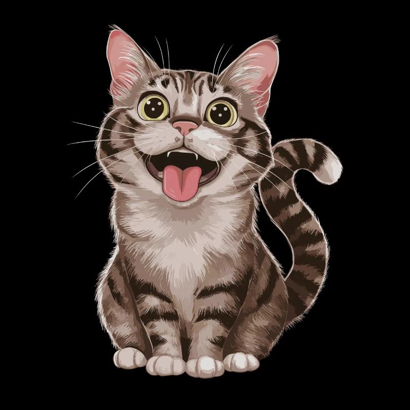 Cheerful tabby cat with wide open