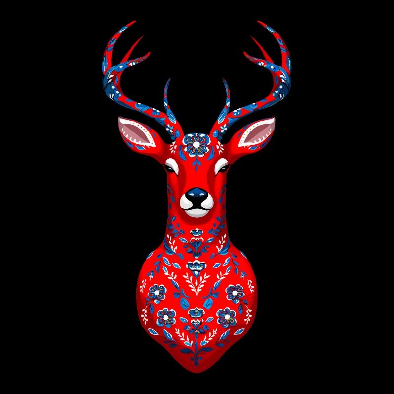 Majestic red-blue deer with floral pattern
