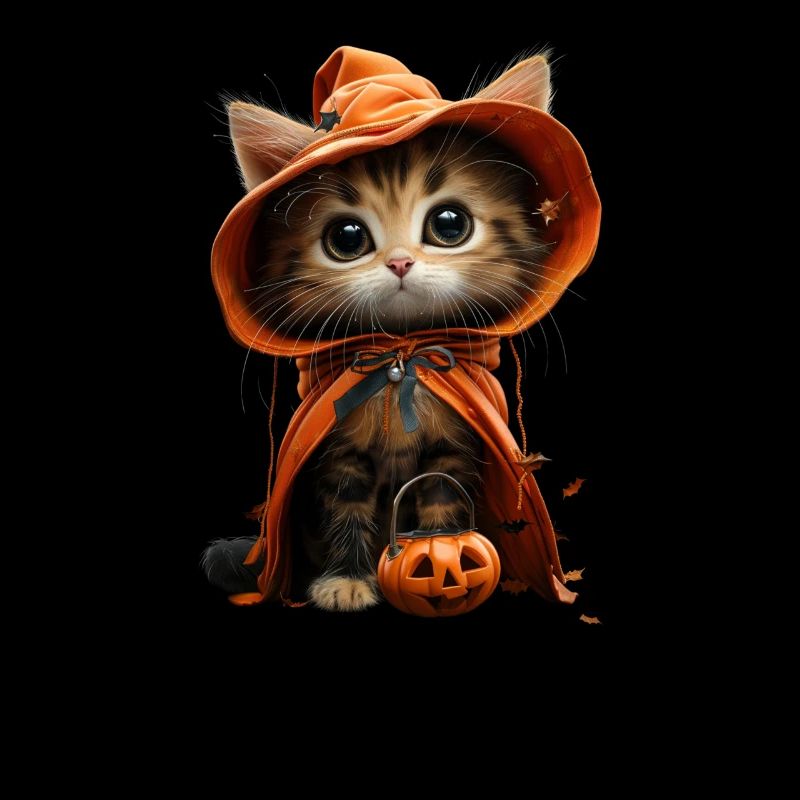 Chaton sorcière mignon - Look citrouille d’Halloween