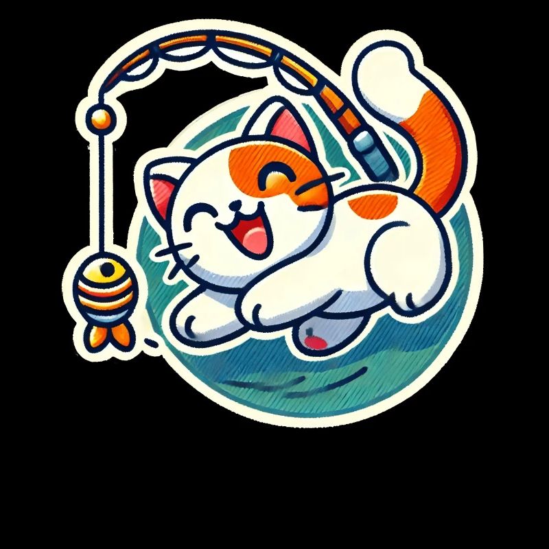 Mignon chat blanc roux joue avec une canne à pêche pour chat