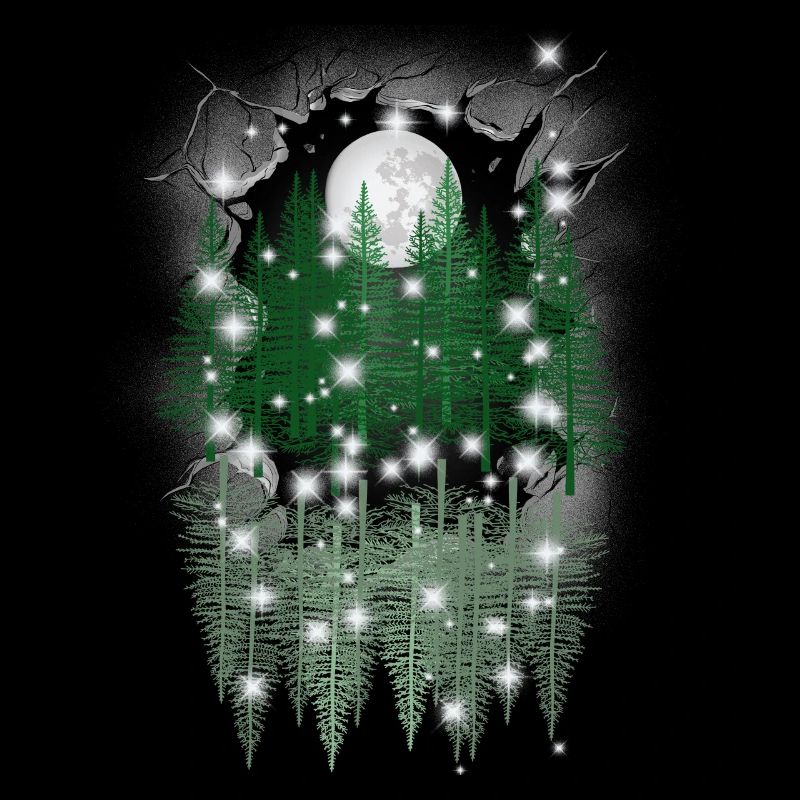 mystical nature moon forest spruce trees reflection