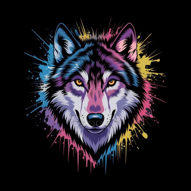 Farbenfroher Wolf Kunstwerk