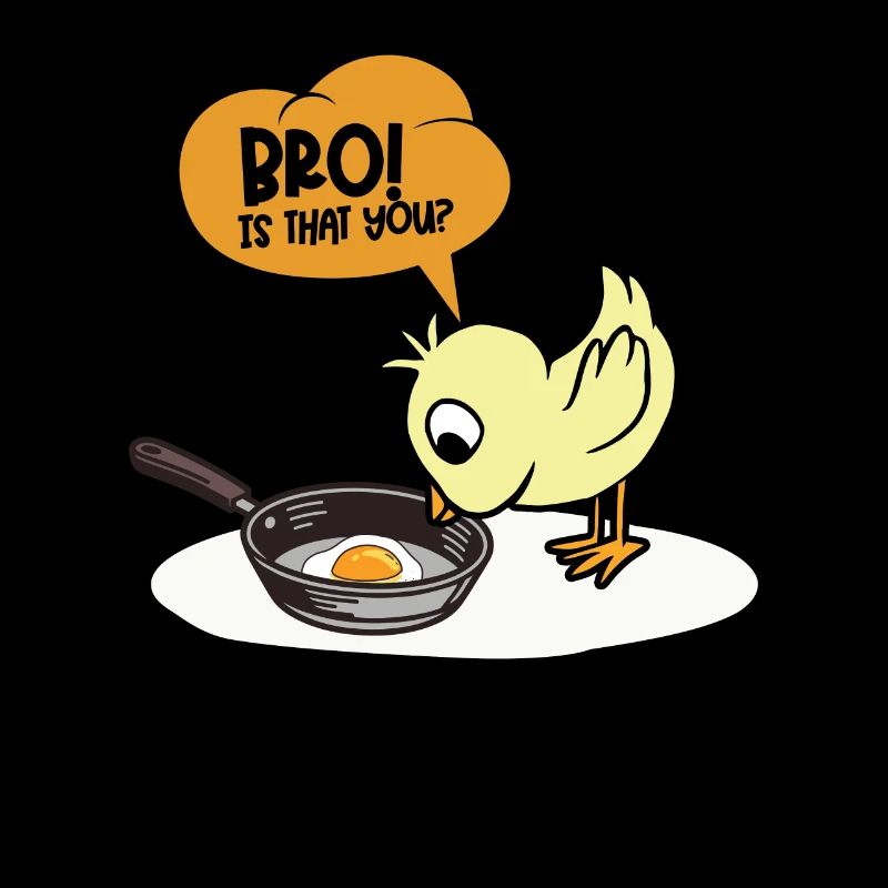 Chick Discovers Egg Humorous Cartoon Text: Bro!