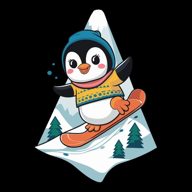 Penguin Snowboard Adventure on the Mountain