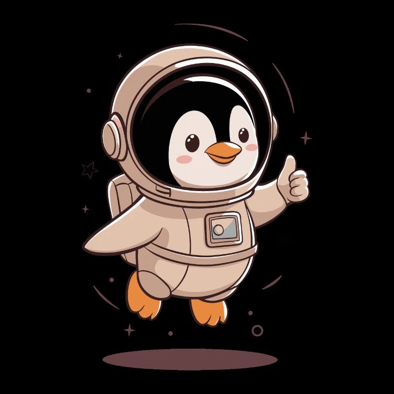 Mignon pingouin astronaute avec le pouce vers le haut
