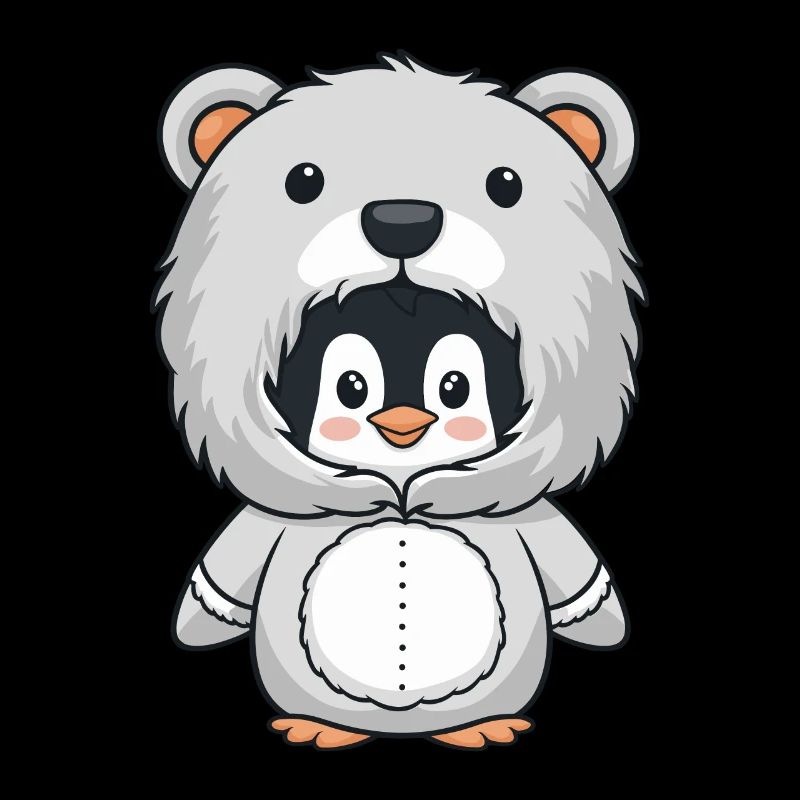 Penguin in cuddly bear costume