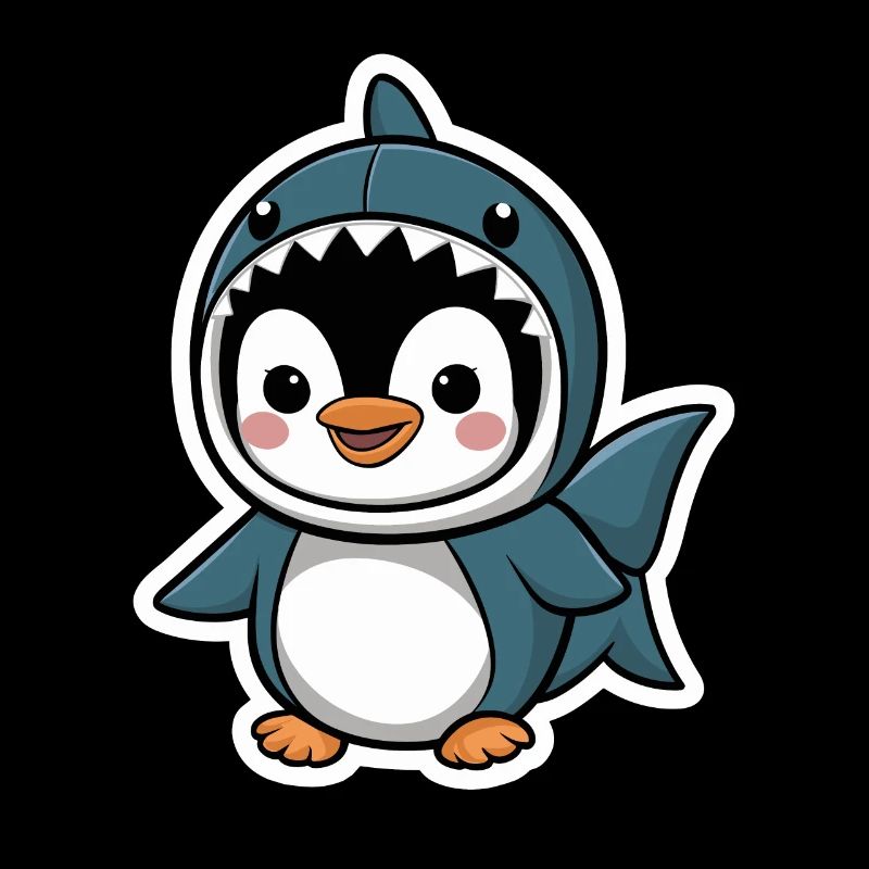 Pingouin mignon en costume de requin