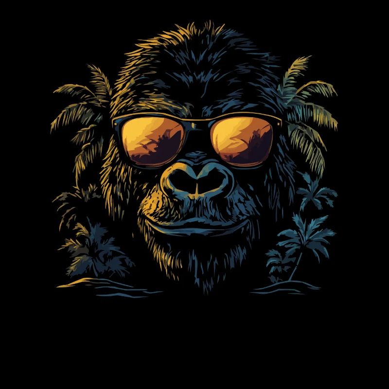 Cool monkey with sunglasses and palm trees for