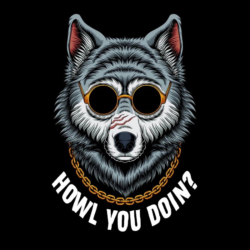 Cool Wolf avec des lunettes et une chaîne - Comment vas-tu ?