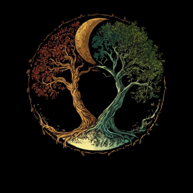 Arbre de Vie avec Lune et Changement des Saisons