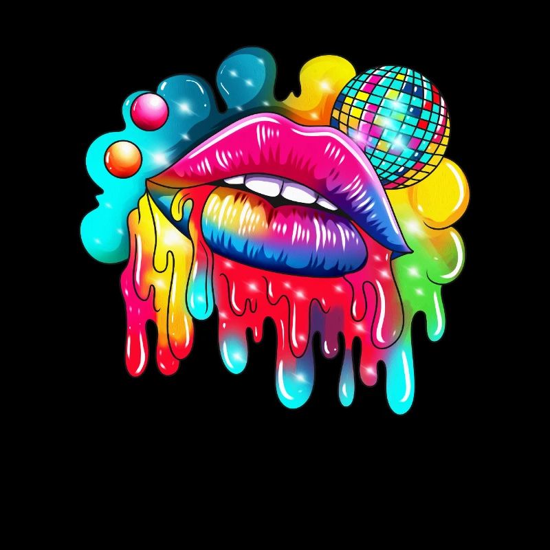 Disco Ball & Rainbow Lips Mouth Graphic Design