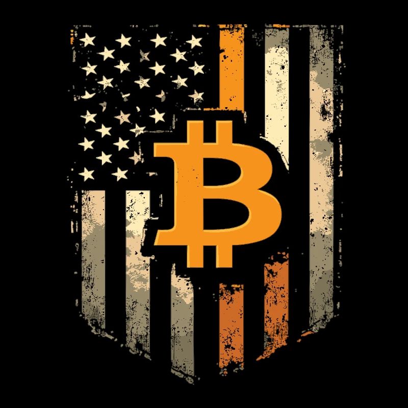 Bitcoin Motiv – Rustikales Design mit USA-Flagge