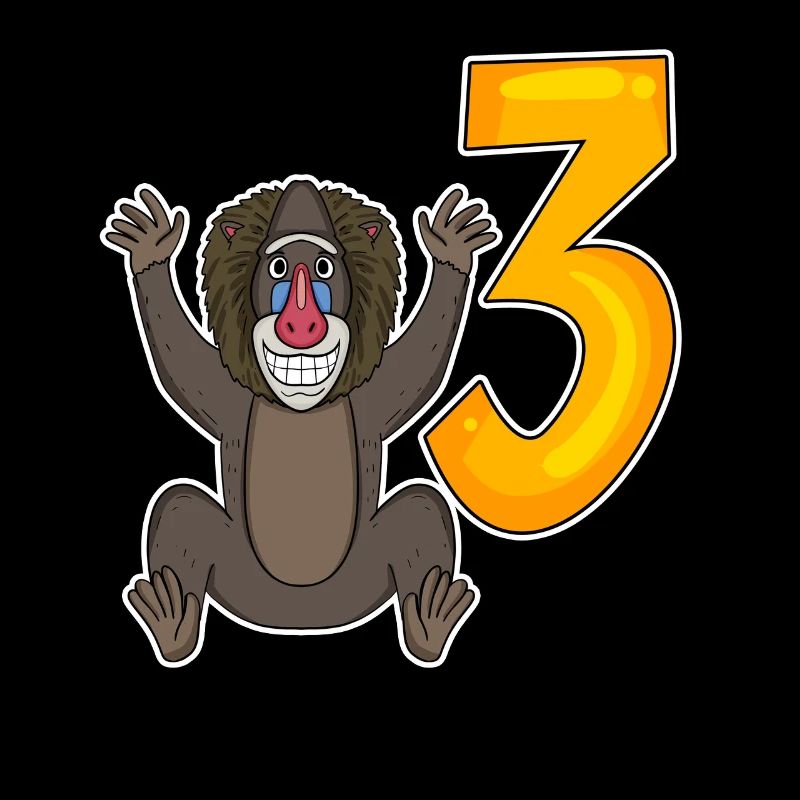 Three 3 - Number 3 - Number 3 Birthday Monkey