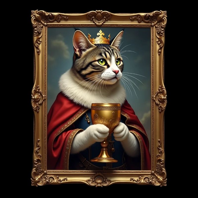 Mittelalter Katze im Bilderrahmen Kunst Krone