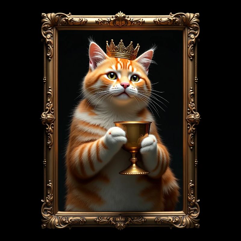 Mittelalter Katze im Bilderrahmen Kunst Krone