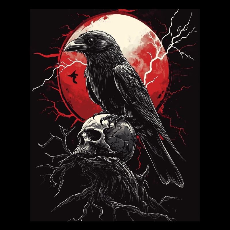 Rabe Totenkopf Mond Düster Gothic Schwarze Krähe