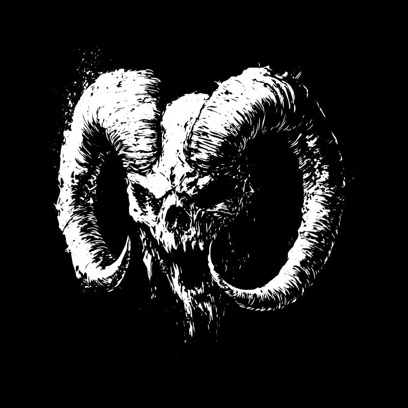 Dämonenschädel mit Widderhörnern – Dark Art