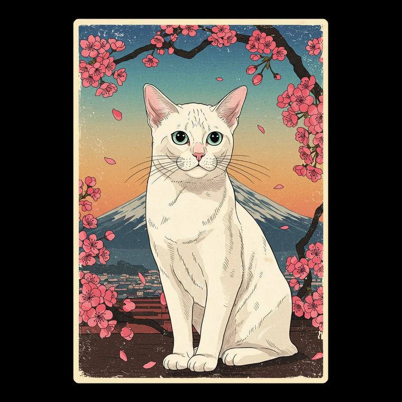 Chat blanc Fleur de cerisier