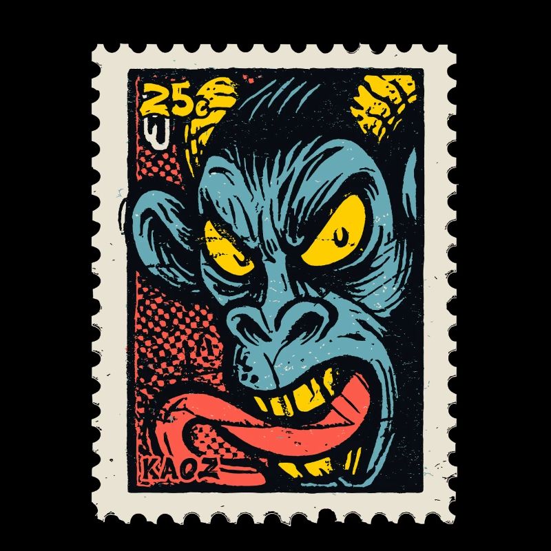 Dämon-Affe mit langer Zunge, eine Comic Briefmarke