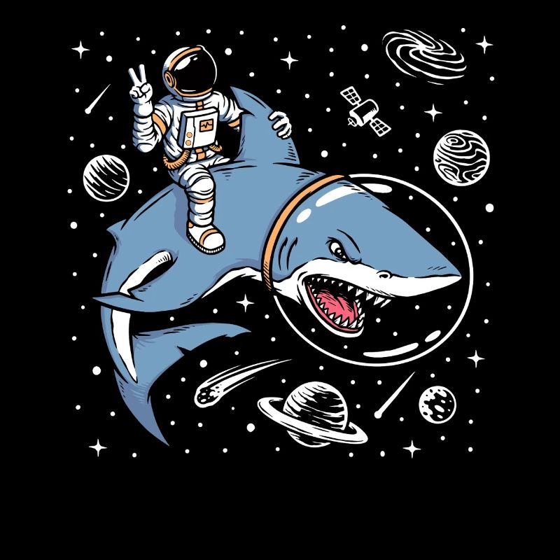 Astronaute chevauchant un requin de l’espace