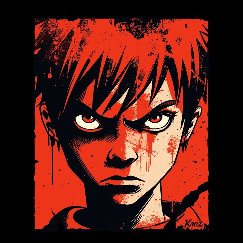 Angry boy in red cartoon style
