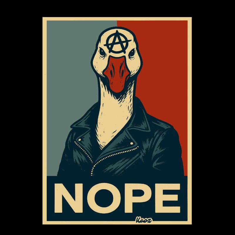 Gans mit Lederjacke sagt Nein