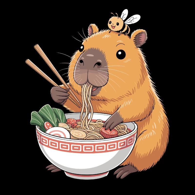 Capybara Ramen Kawaii With Bee