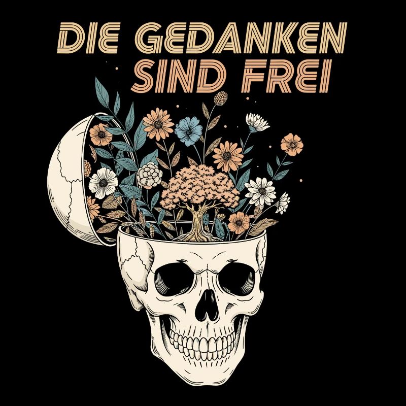 Blumen im Schädel mit Botschaft