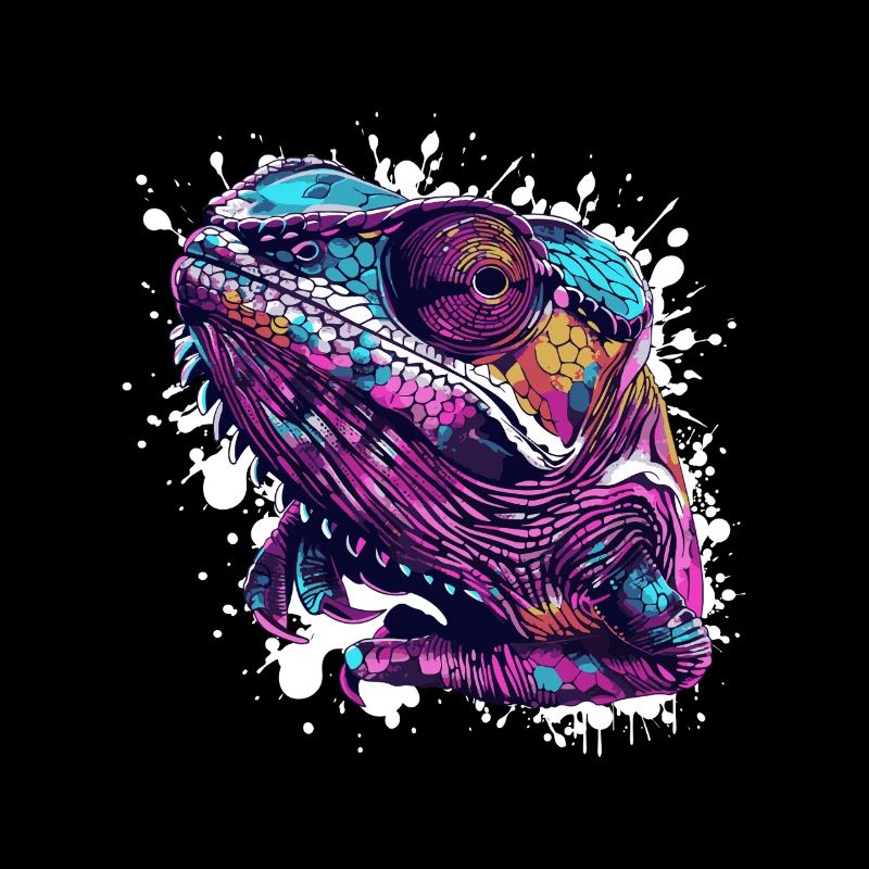Neon reptile head chameleon