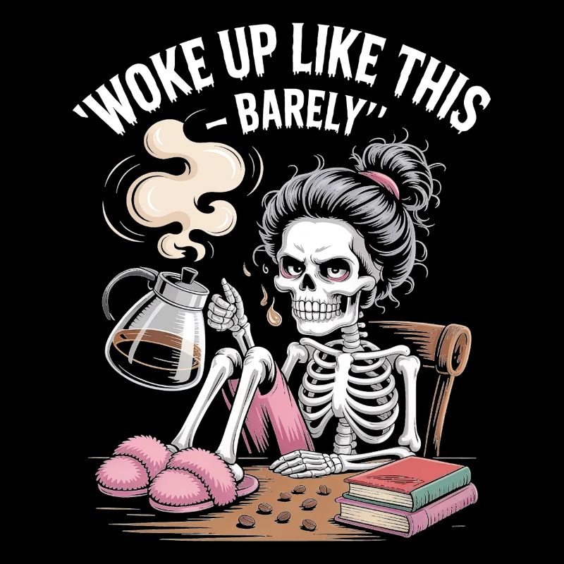 Woke Up Like This Barely - Skeleton Morning Coffee