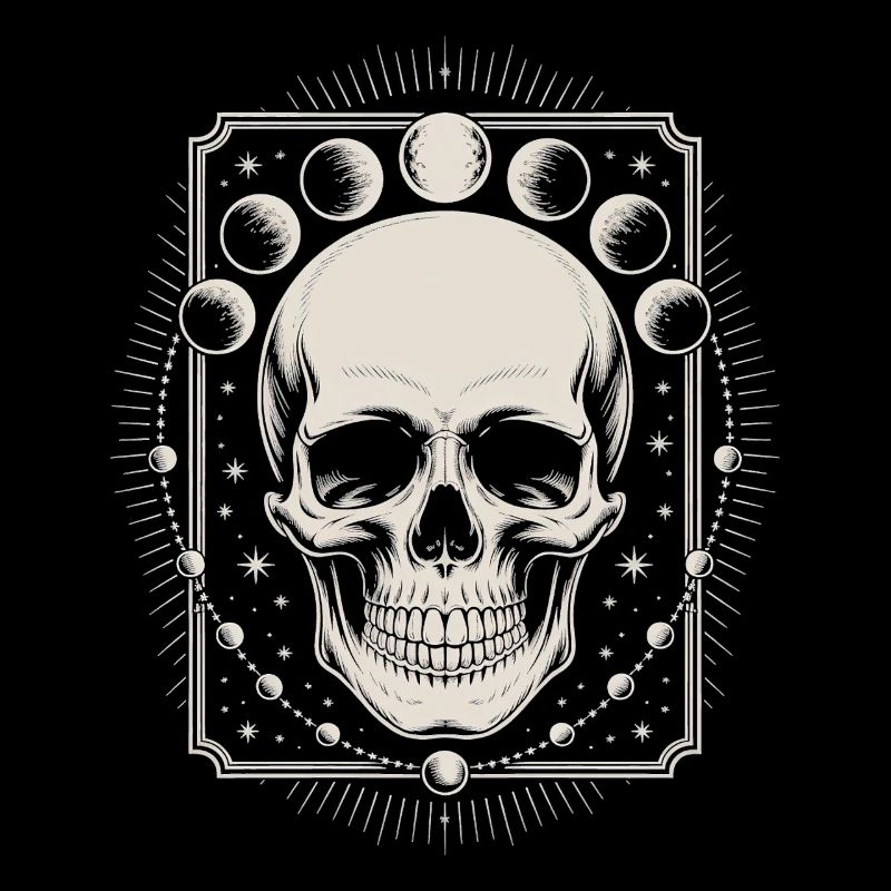 Gothic Skull with Moon Phases Mystical Design