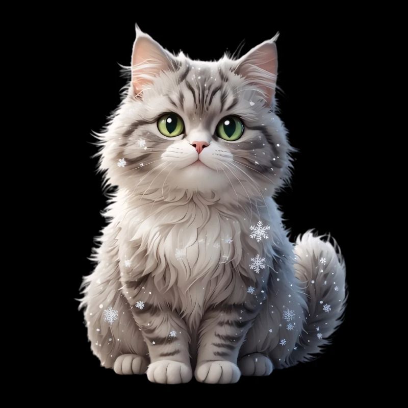 Winter Fluff Cat with Snowflakes