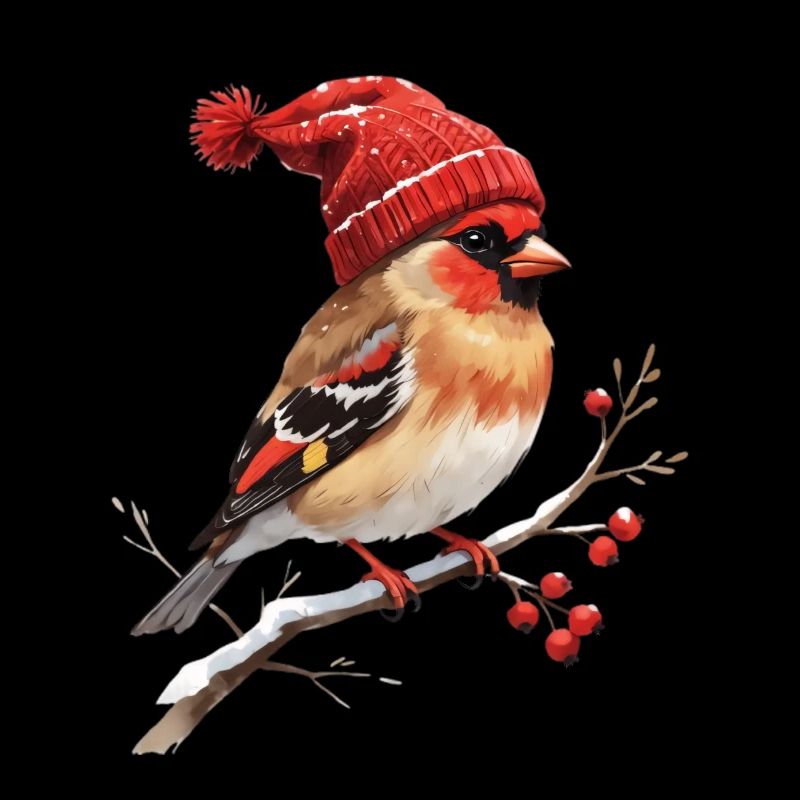 Winter Cardinal with Red Bobble Hat