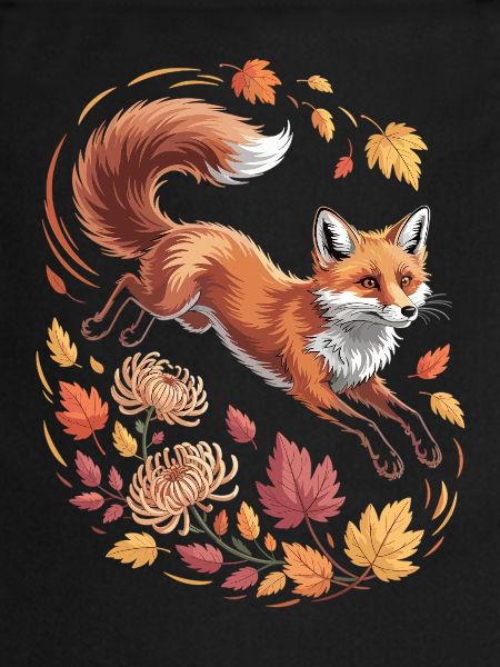 Fuchs mit Herbstblättern