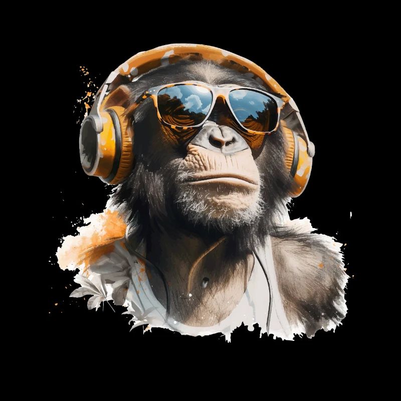 Affe mit Kopfhörern und Sonnenbrille