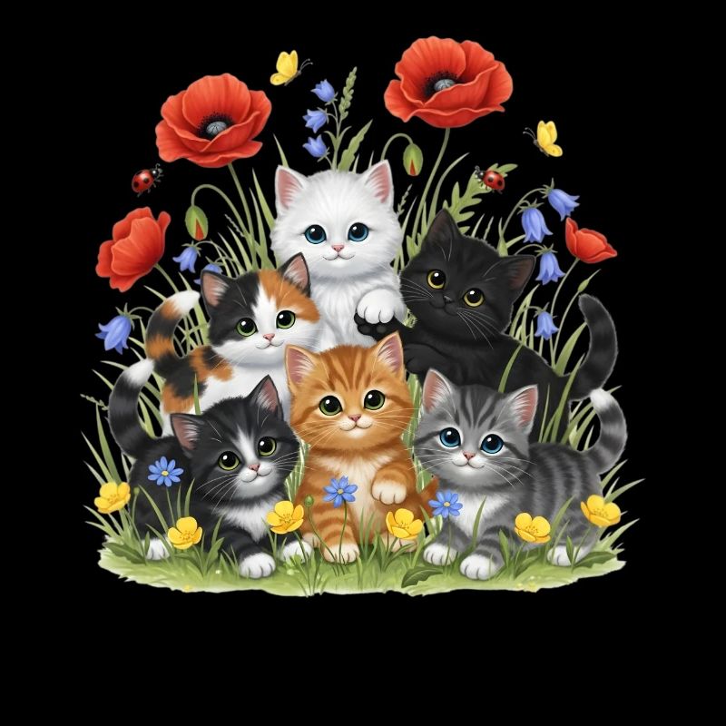 Chatons au jardin fleuri