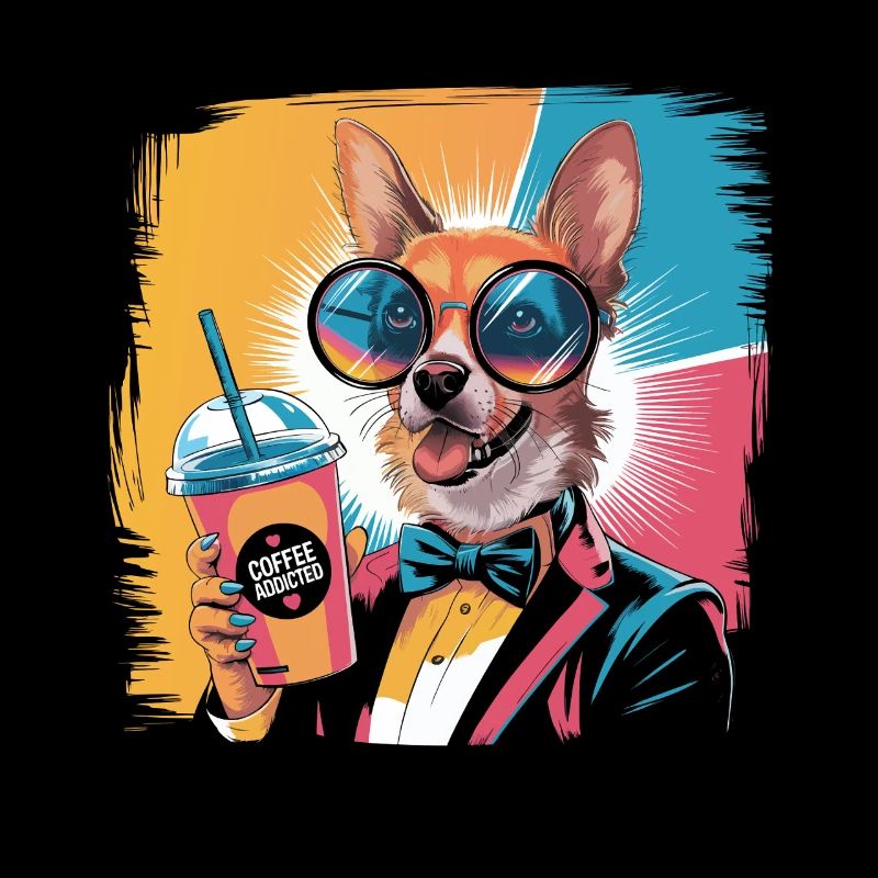 Corgi au look rétro avec boisson et style