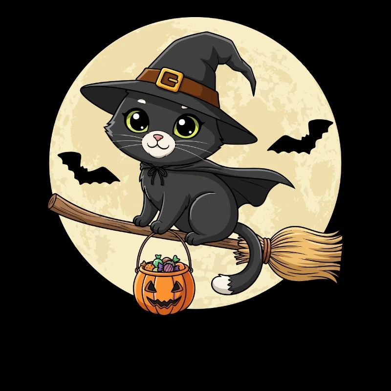 Cute Cat Witch Halloween Black Cat