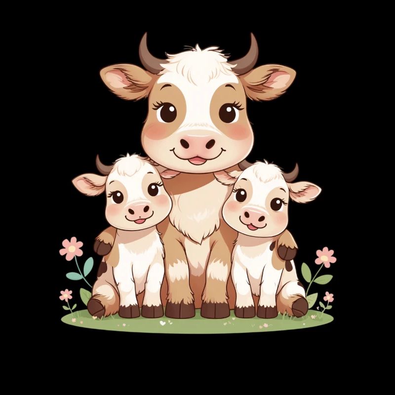 Cow family in spring light