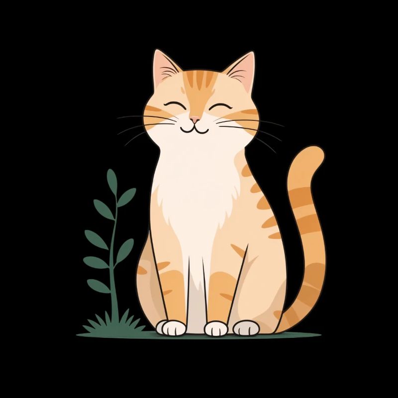 Chat Orange Joyeux en Vert