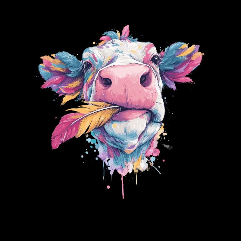 Rainbow cow with plumage