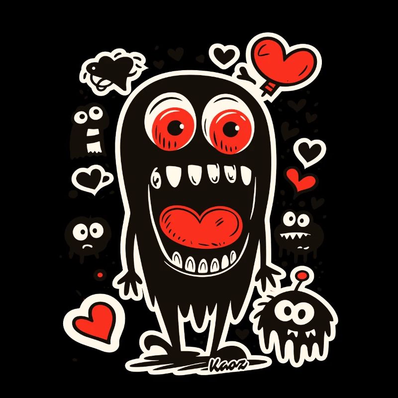 Monstre noir avec un cœur dans la bouche