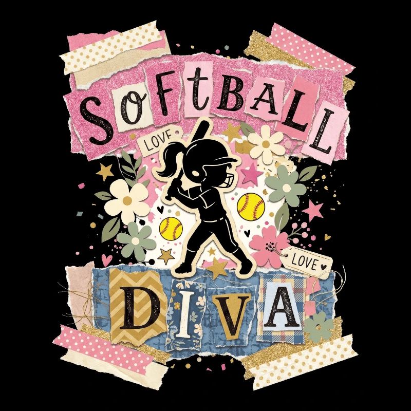 Girl Collage Text Softball Diva