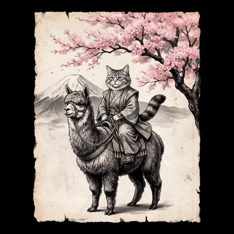 Cat rides llama