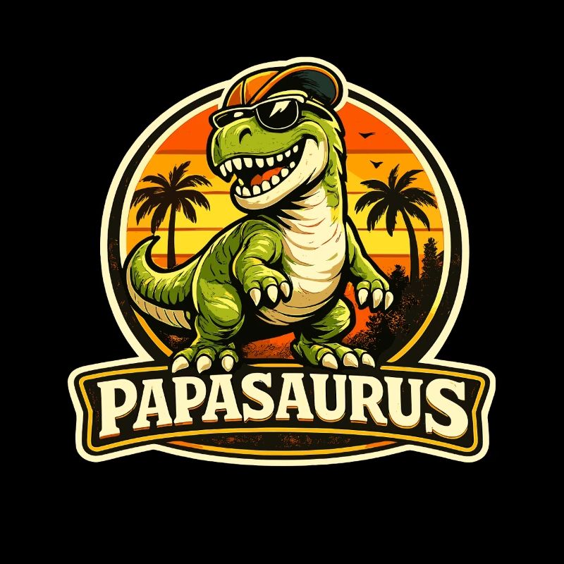 Papasaurus Dino en version rétro au coucher de soleil