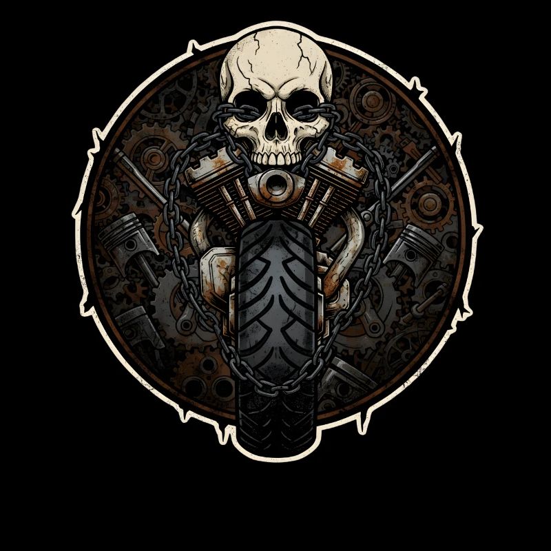 Motorcycle Biker V-Twin Motor Skull Skull Rocker