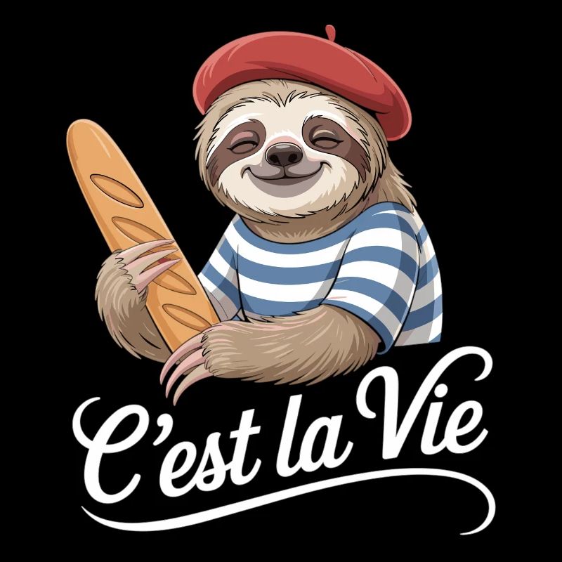 Faultier T-Shirt mit Baguette - C’est La Vie