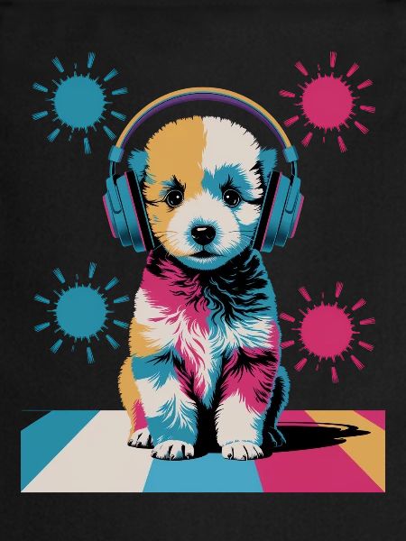 Chiot caniche avec un casque