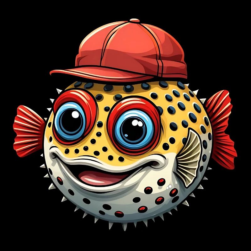 Lustiger Kugelfisch mit roter Basecap